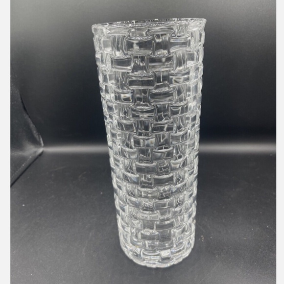 Vintage Clear Glass Textured "Basketweave" Cylindrical Vase ~ 1.66lbs Weight - Picture 1 of 6